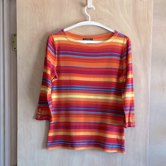 Lauren Jeans Ralph Lauren Women’s Cotton Stripe Top Multicolor 3/4 Sleeve Sz L - Picture 2 of 9